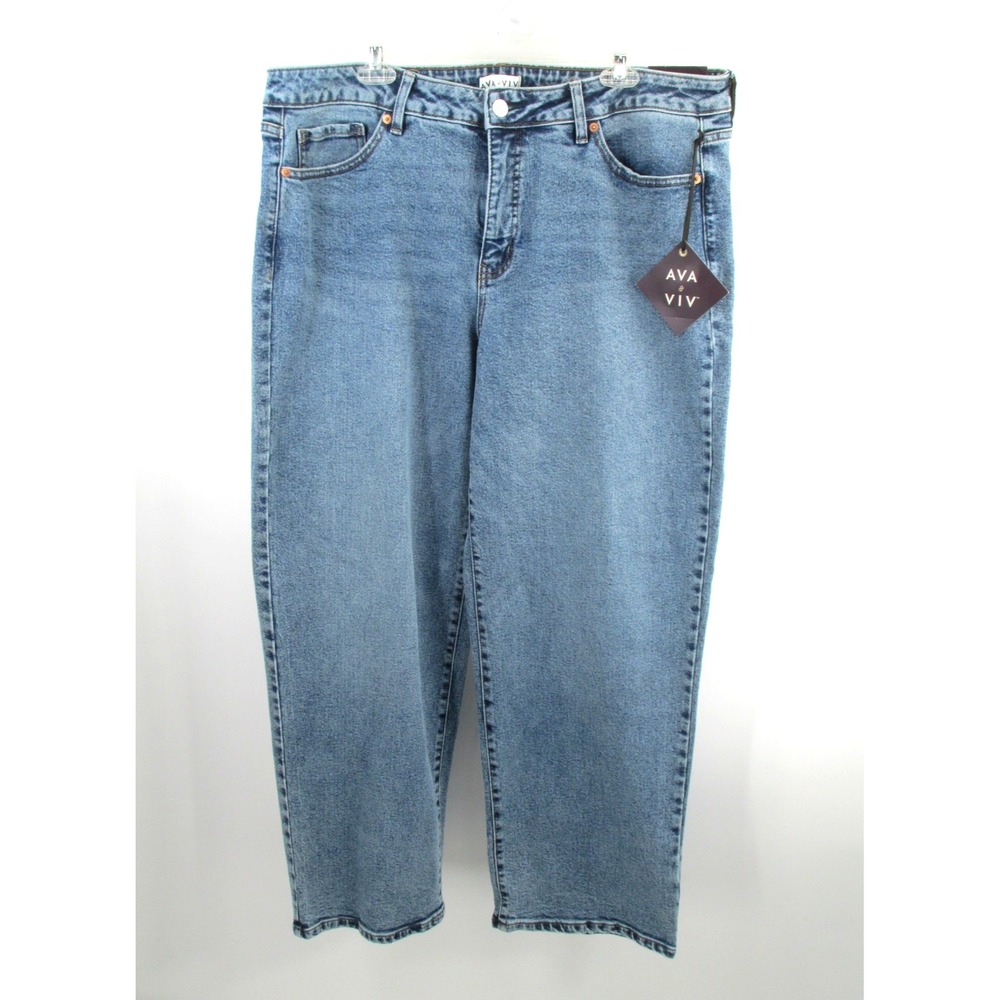 NWT AVA & VIV High Rise Straight Leg Jeans Women 18 Blue Denim No Gap Waist